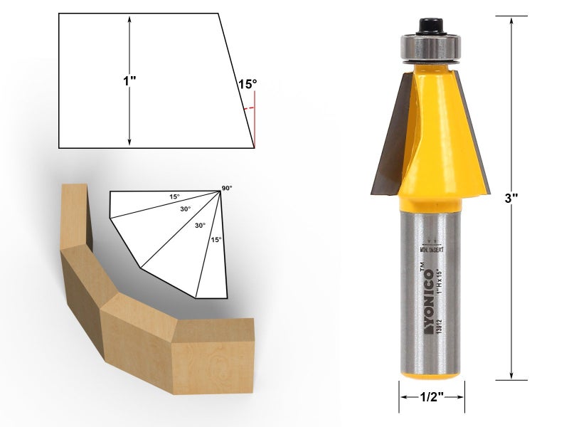 YONICO Chamfer Router Bits Bevel Edge Forming Set 5 Bit 1/2-Inch Shank 13508 - Image 3